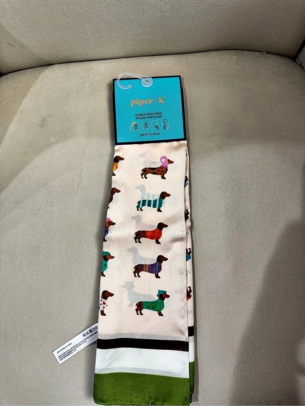 Piper  k. Dog Print Scarf in White & Green NWT